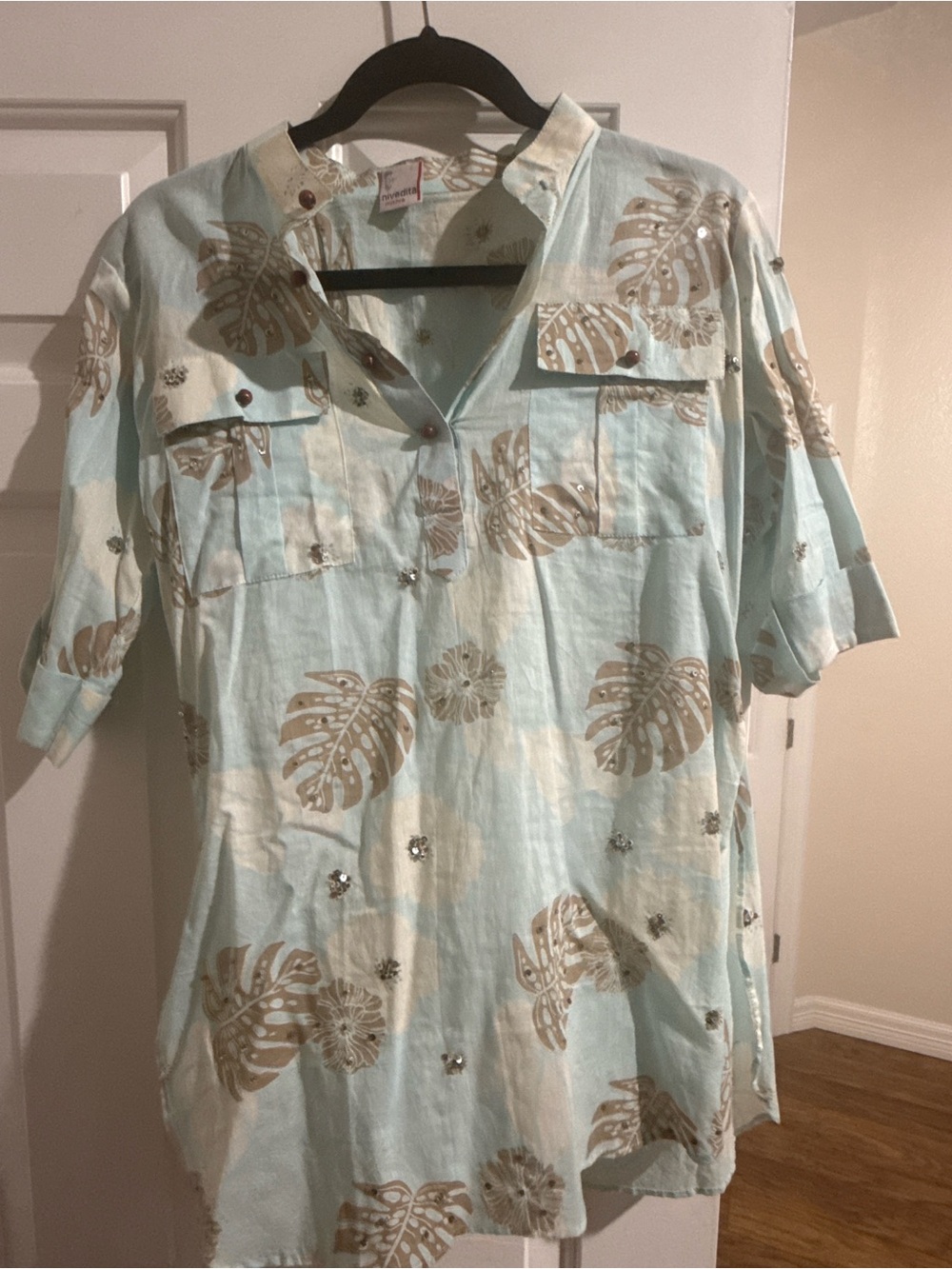 Light Blue Tropical Print Men’s Shirt